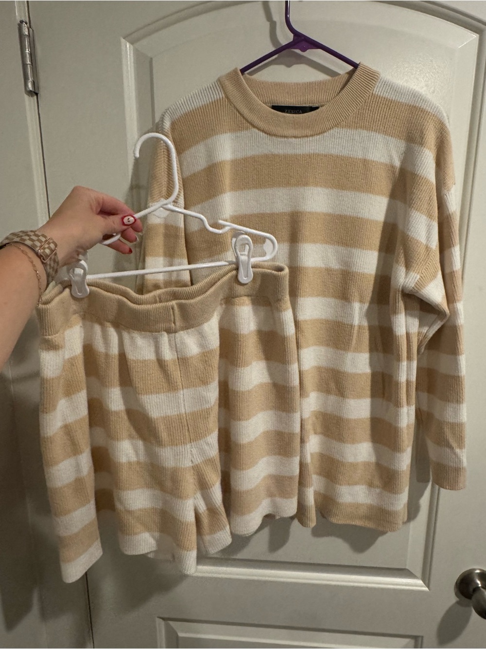 Cozy Striped Knit striped Sweater Set - Cream & Tan
